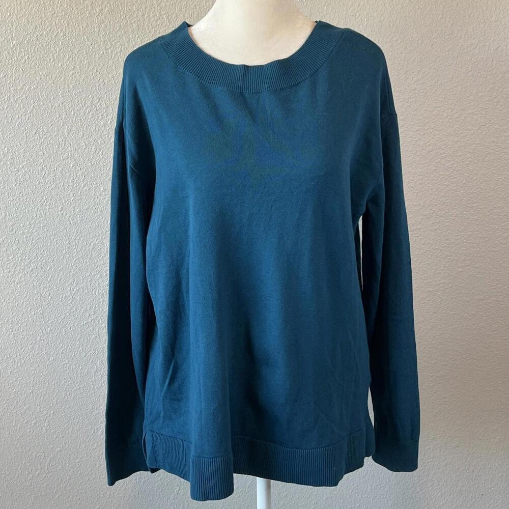 Lands End Classic Crewneck Cotton Sweater Blue Size Large